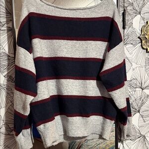 SO Women's Sweater in Gray and Dark Red Stripes